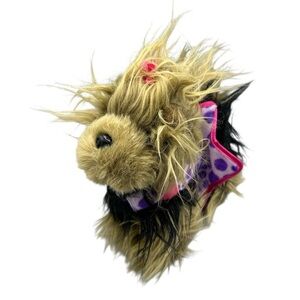 Battat Pucci Pup Cave Dog Yorkie Plush w/ Purple Leopard Carrier Bag Toy